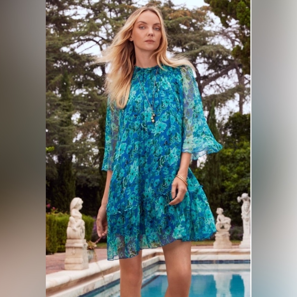 Johnny Was -Raquel Floral Silk Minidress | Size M (Cocktail Dress,Wedding Guest)